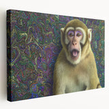 Stretched canvas artwork displaying a vibrant jungle scene with colorful animals, set against a lush green background, ideal for home decor or children's rooms. This beautiful piece enhances any space with its lively design and intricate details.