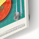 Large abstract wall art featuring an array of colorful food dishes on acrylic glass, ideal for dining room art.