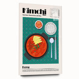 Large abstract wall art on acrylic glass featuring assorted food dishes in vivid colors.