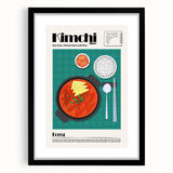 Extra large abstract art print featuring colorful, textured depictions of various food dishes, framed in black.
