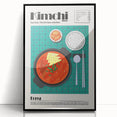 Large abstract wall art featuring assorted food dishes in mid-century modernist style.
