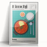 Acrylic framed poster featuring various colorful food dishes, in art deco style, ideal for nursery wall art.