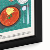 Extra large black wall art on canvas featuring colorful, textured depictions of various food dishes.