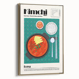 Framed canvas featuring vintage poster art of various food dishes in black, ideal for bedroom wall decor.