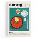 Large black and white canvas print of assorted food dishes, ideal for kitchen wall art.