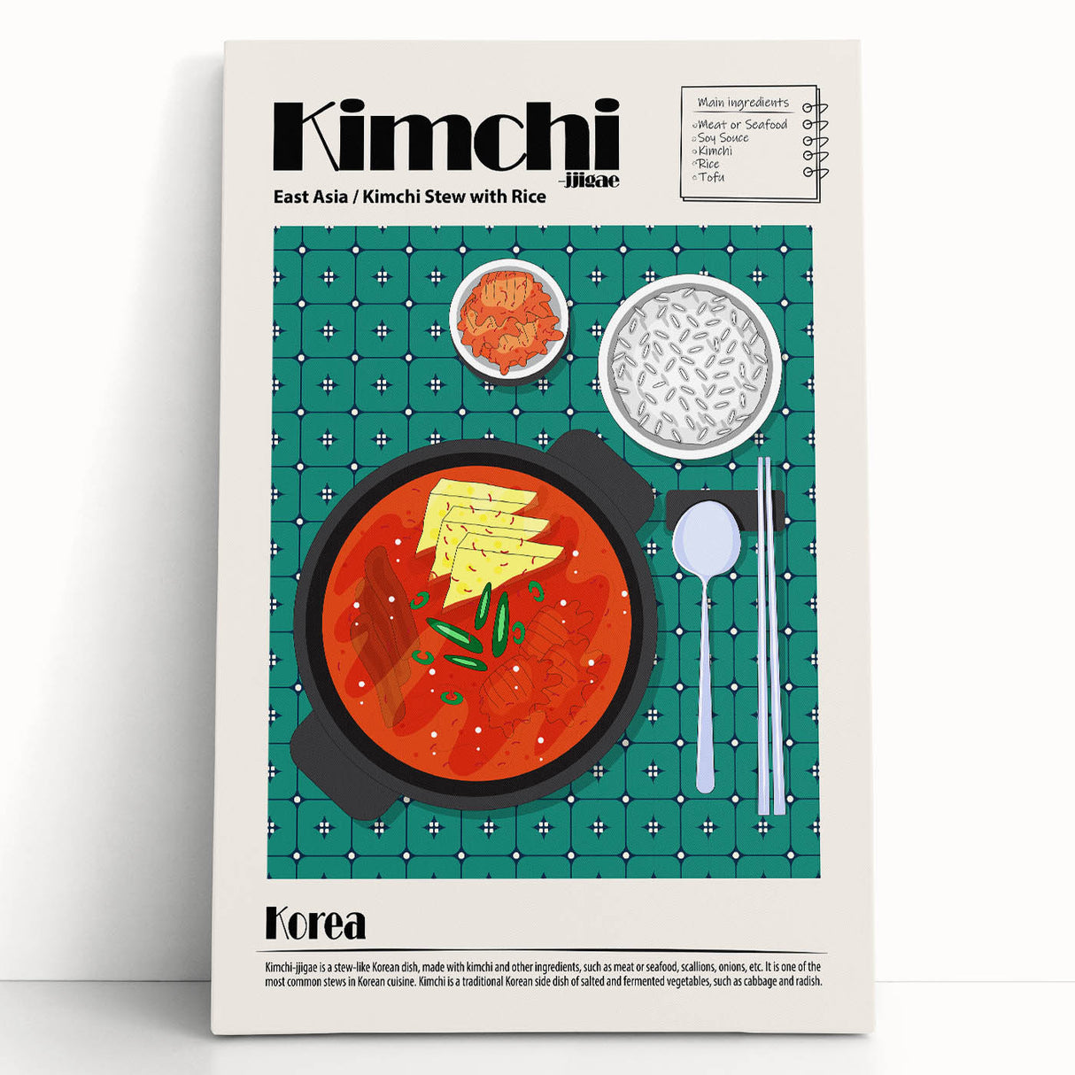 Black and white large art print on canvas featuring assorted kitchen dishes, ideal for kitchen wall art.