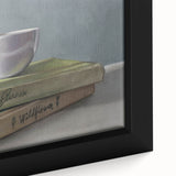 Extra large black wall art featuring a colorful, textured depiction of various foods and drinks on a framed canvas.