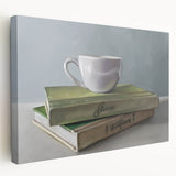 Large stretched canvas featuring a colorful illustration of various fruits and vegetables, ideal for kitchen wall art.