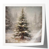 Holiday Wall Decorations - Snowy Pine Tree Print Christmas Framed Art