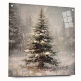 Holiday Wall Decorations - Snowy Pine Tree Print Christmas Framed Art