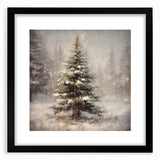 Holiday Wall Decorations - Snowy Pine Tree Print Christmas Framed Art