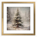 Holiday Wall Decorations - Snowy Pine Tree Print Christmas Framed Art