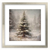 Holiday Wall Decorations - Snowy Pine Tree Print Christmas Framed Art