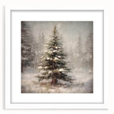 Holiday Wall Decorations - Snowy Pine Tree Print Christmas Framed Art