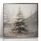 Holiday Wall Decorations - Snowy Pine Tree Print Christmas Framed Art