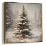 Holiday Wall Decorations - Snowy Pine Tree Print Christmas Framed Art