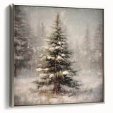 Holiday Wall Decorations - Snowy Pine Tree Print Christmas Framed Art