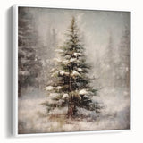 Holiday Wall Decorations - Snowy Pine Tree Print Christmas Framed Art