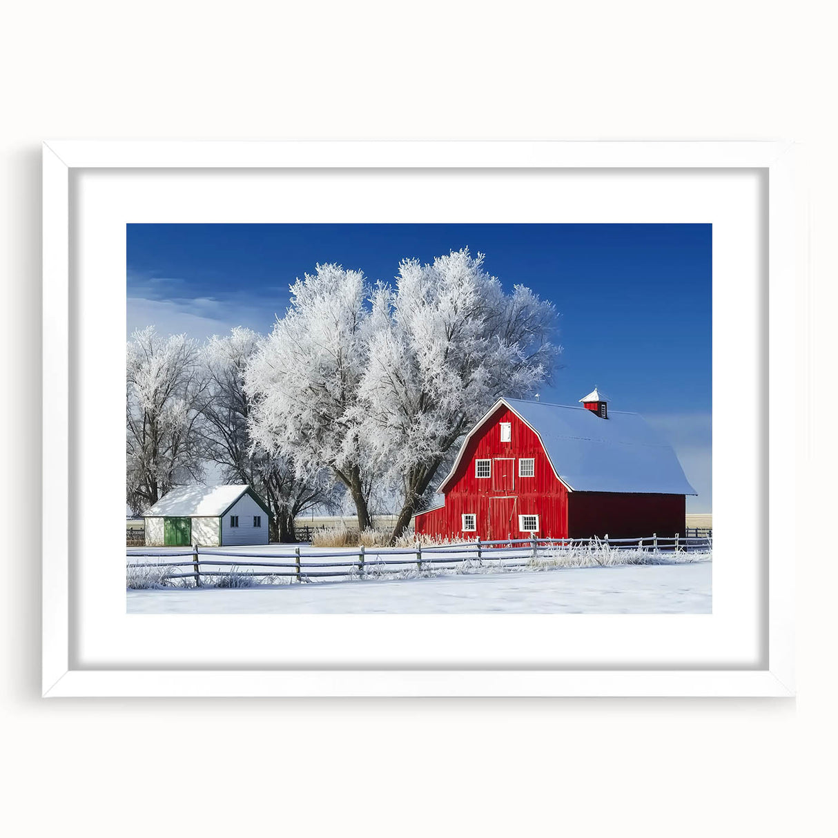 Landscape barn frame in a matte white finish, showcasing a modern design with clean lines, ideal for displaying artwork or photographs in a stylish setting.