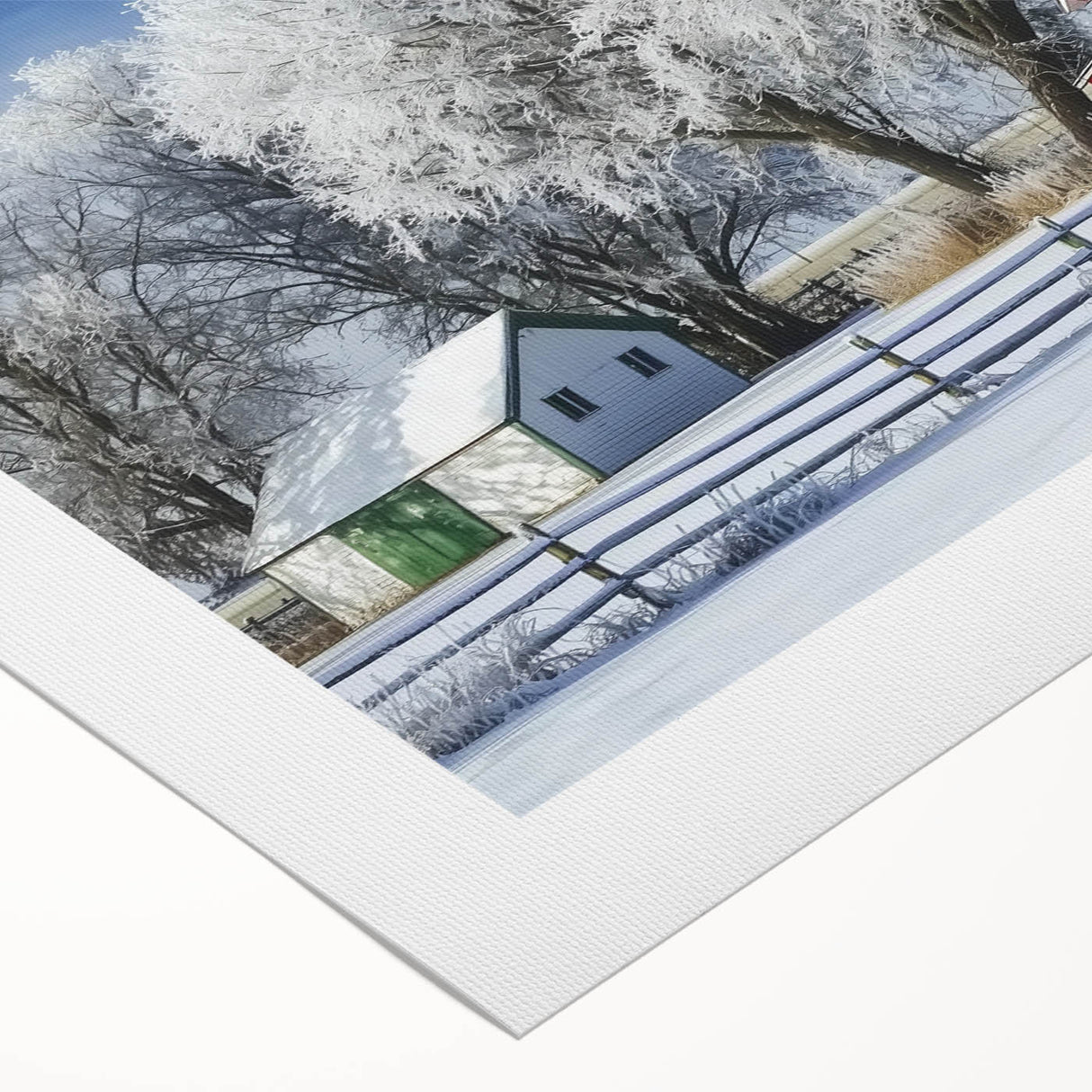 Rolled canvas showcasing a vibrant landscape barn design, featuring rich colors and textures, ideal for home decor, securely packaged in a protective tube.