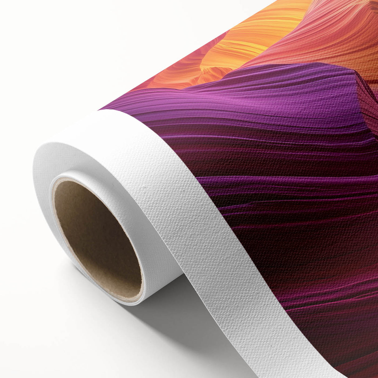 Landscape canvas print showcasing vibrant canyons with rich earth tones and intricate textures, rolled and ready for display, ideal for home decor enthusiasts.