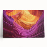 Stretched canvas artwork depicting a vibrant landscape of canyons with rich earth tones and dramatic rock formations, ideal for adding depth to home decor.
