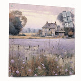 Acrylic landscape wall art showcasing a vibrant countryside scene, displayed in a sleek side view with pins for easy mounting, perfect for home decor.