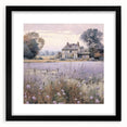 Landscape wall art framed in black with a mat, showcasing a serene countryside scene. Ideal for home decor, this piece adds a touch of nature to any room.