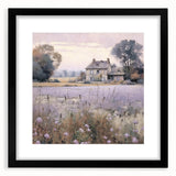 Landscape wall art framed in black with a mat, showcasing a serene countryside scene. Ideal for home decor, this piece adds a touch of nature to any room.