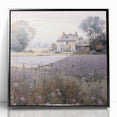 Framed acrylic wall art displaying a serene countryside landscape, featuring lush green fields and a clear blue sky, presented in a sleek black frame, perfect for home decor.