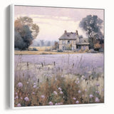 Framed canvas wall art depicting a serene countryside landscape with rolling hills and a clear sky, showcasing vibrant colors and intricate details. Ideal for home decor, this piece adds a touch of nature to any room.