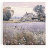 Stretched canvas artwork depicting a serene countryside landscape with rolling hills, vibrant greenery, and a tranquil sky, ideal for home decor and nature enthusiasts.