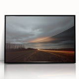 Framed acrylic landscape artwork of a serene countryside scene, featuring lush green fields and a clear blue sky, presented in a sleek black frame for modern decor.