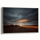 Framed canvas artwork depicting serene countryside landscapes in muted tones, with a sleek silver frame enhancing the visual appeal, perfect for home decor.