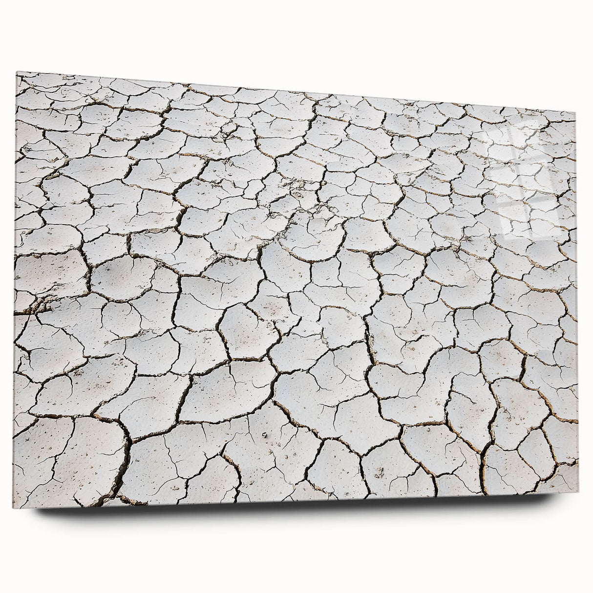 Acrylic glass artwork showcasing a stunning desert landscape in warm earthy tones, framed elegantly for a modern aesthetic. Perfect for enhancing home decor.