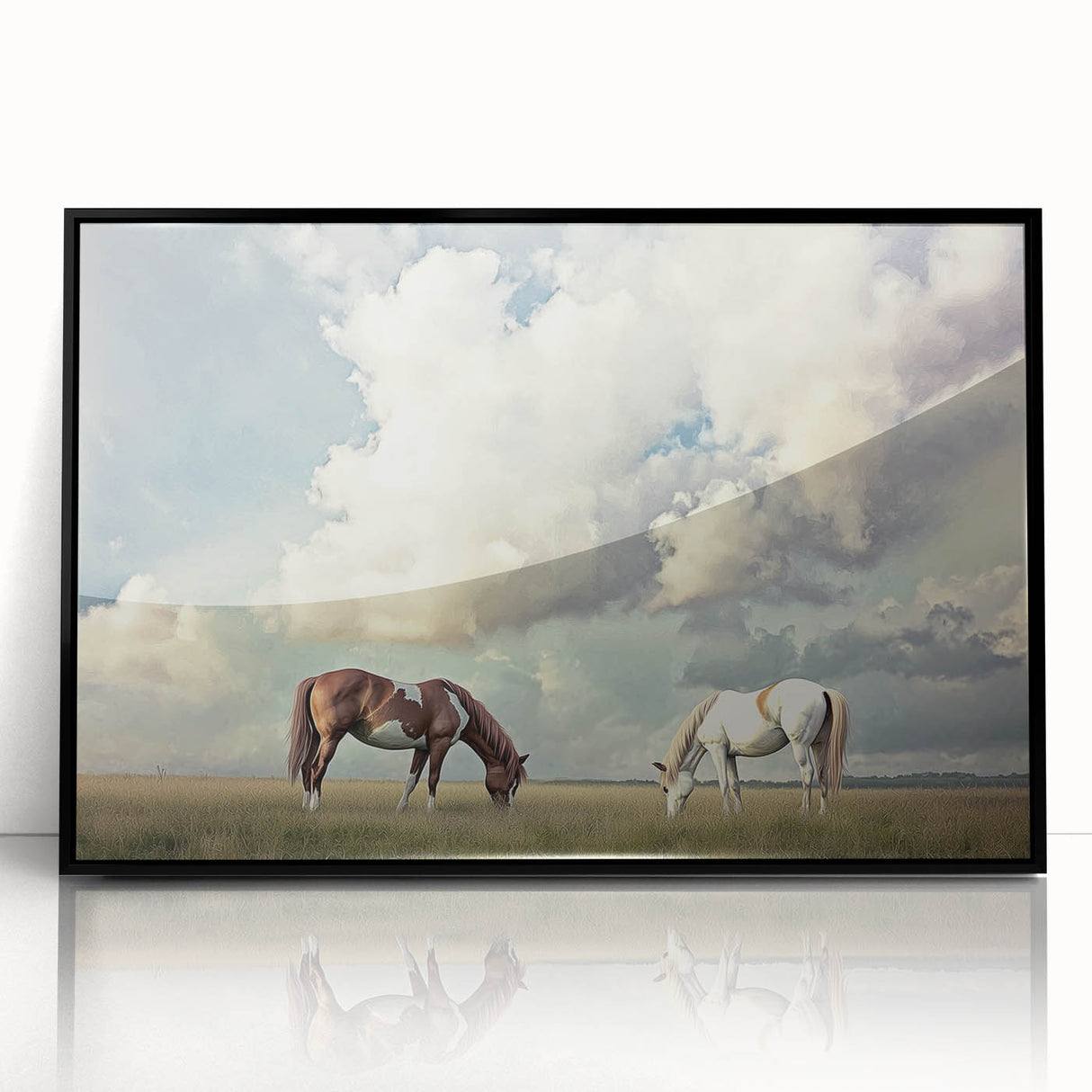 Framed acrylic artwork depicting vibrant green fields under a blue sky, showcasing a serene landscape, perfect for home decor and nature lovers.