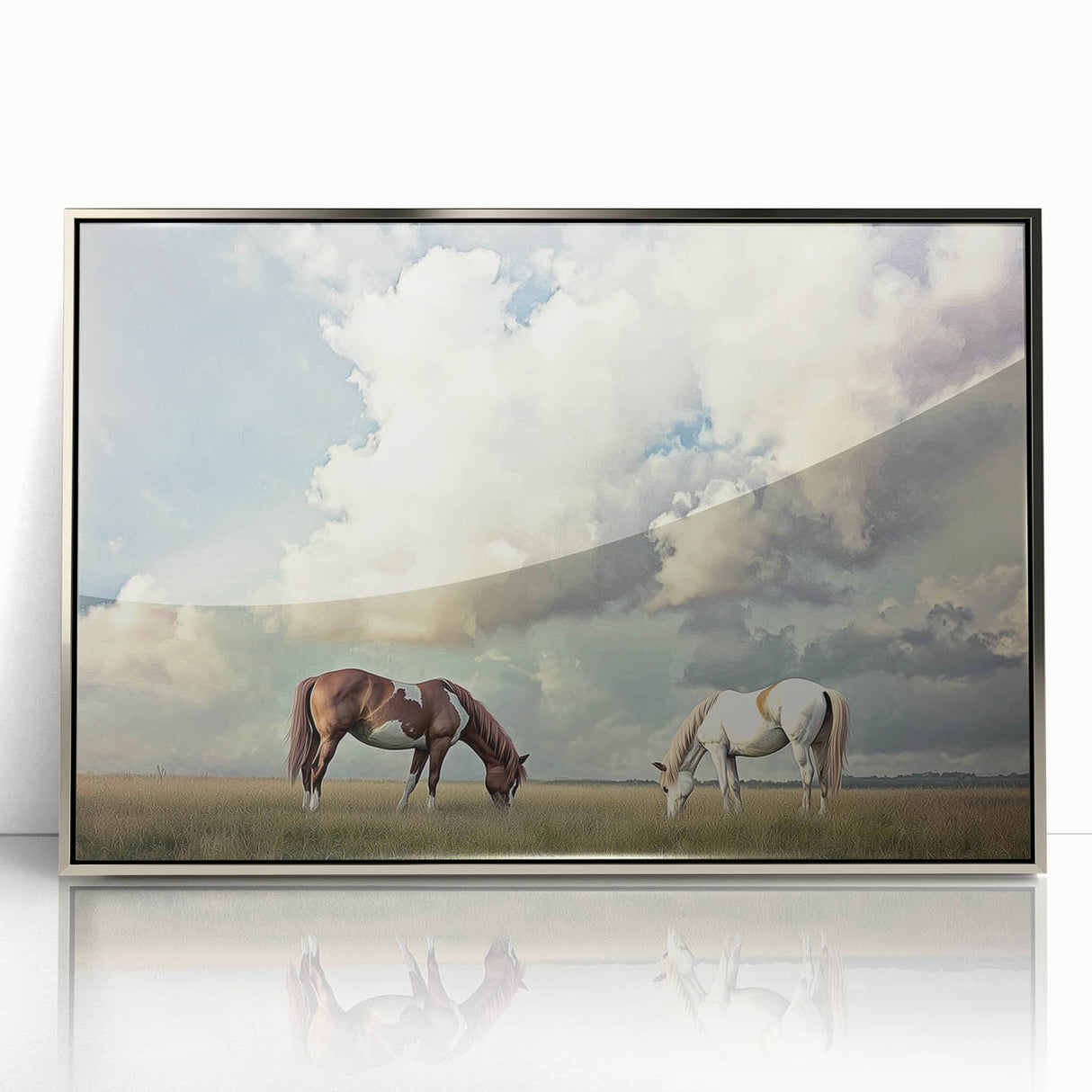 Framed acrylic artwork depicting a vibrant landscape field scene in silver tones, ideal for home decor. Perfect for nature lovers looking to enhance their space.