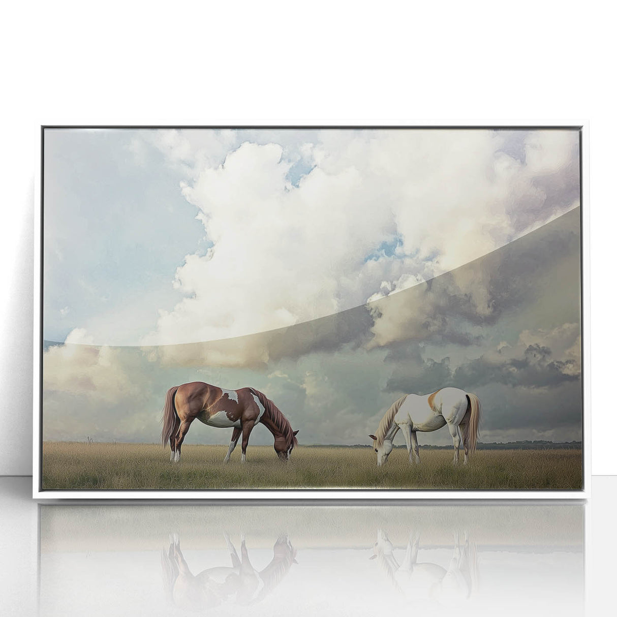 Framed acrylic artwork depicting serene landscapes with lush green fields and a bright blue sky, showcasing vibrant colors for a calming home decor accent.