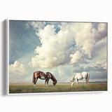 Framed canvas print of serene landscapes with lush green fields, showcasing a white frame and side view, perfect for enhancing home decor and creating a calming atmosphere.