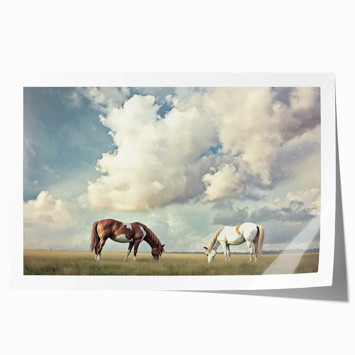 Vibrant rolled print of a serene landscape featuring lush green fields under a clear blue sky, packaged securely in a protective cardboard tube for shipping.