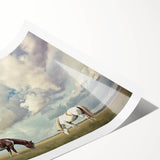 Vibrant rolled canvas print showcasing a picturesque landscape of lush green fields under a clear blue sky, elegantly packaged in a protective cardboard tube for easy transport and display.