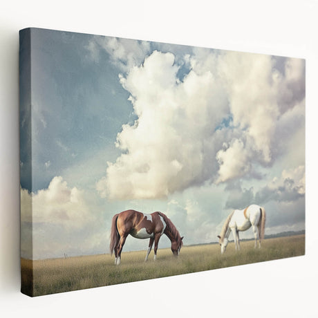 Stretched canvas artwork depicting vibrant landscapes with rolling fields in shades of green and gold, showcasing a serene countryside view suitable for home decor.