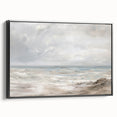 Framed canvas artwork showcasing a serene landscape scene with vibrant colors and intricate details, displayed from a black side view, perfect for home decor.