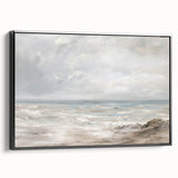 Framed canvas artwork showcasing a serene landscape scene with vibrant colors and intricate details, displayed from a black side view, perfect for home decor.