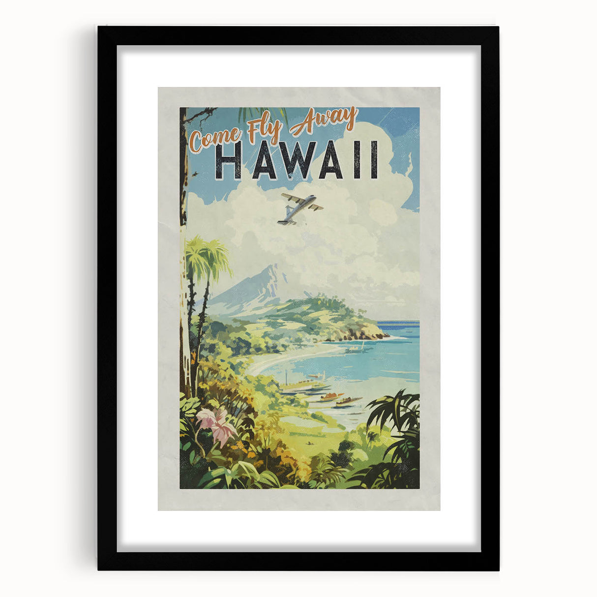 Retro Hawaii Travel Poster – Vintage Aerial View Art