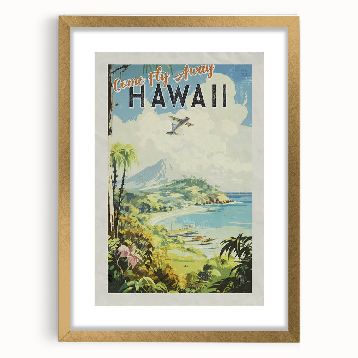 Retro Hawaii Travel Poster – Vintage Aerial View Art