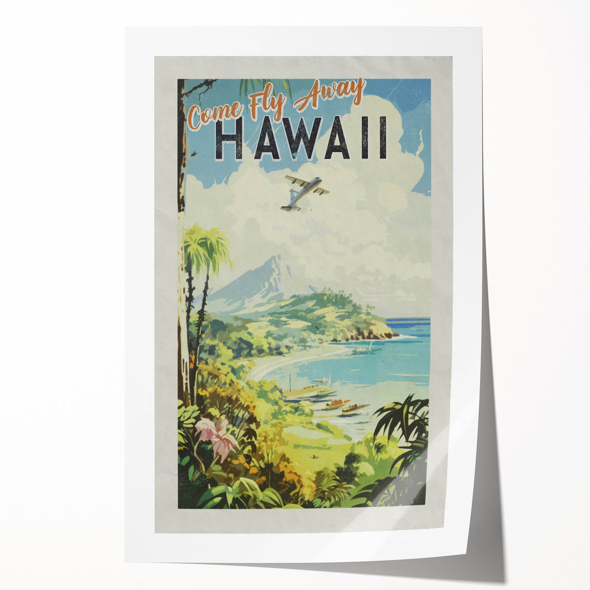 Retro Hawaii Travel Poster – Vintage Aerial View Art