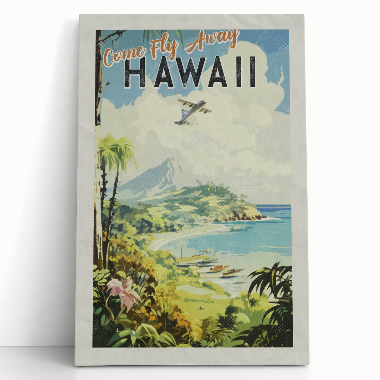 Retro Hawaii Travel Poster – Vintage Aerial View Art