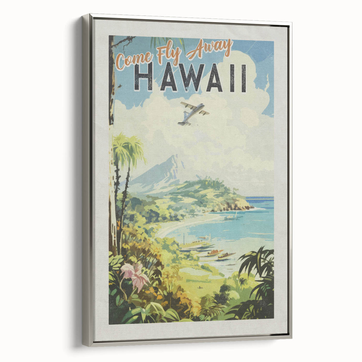 Retro Hawaii Travel Poster – Vintage Aerial View Art