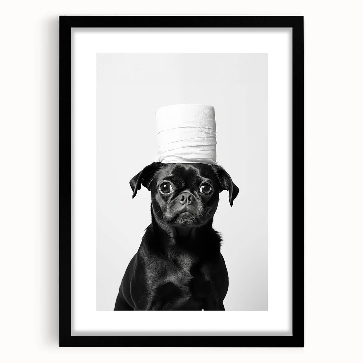 Black Pug Bathroom Wall Art - Modern Black and White Bathroom Decor